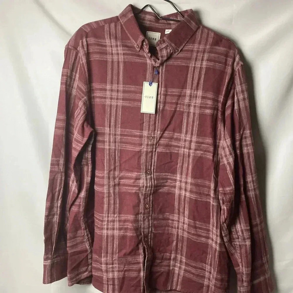 NWT ROWN MENS SIZE LARGE MUTED MAROON PLAID SOFT FLANNEL SHIRT  BUTTON FRONT - Picture 1 of 13